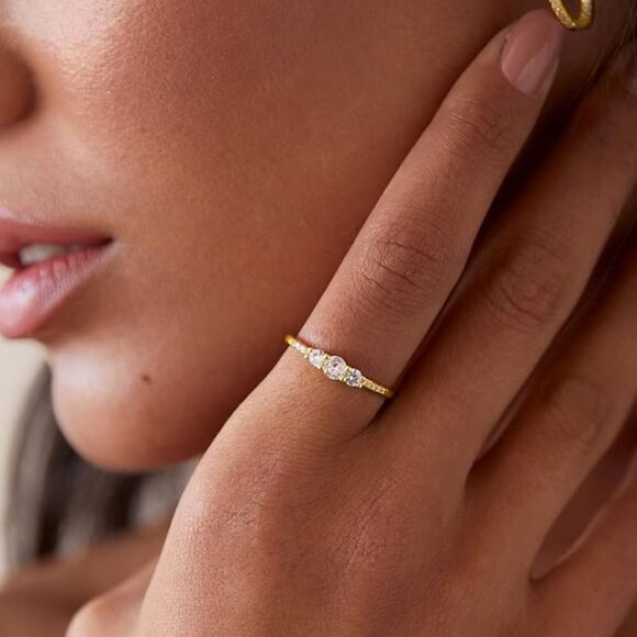 14k Gold Plated Paved Engagement Ring Band - Picture 1 of 4